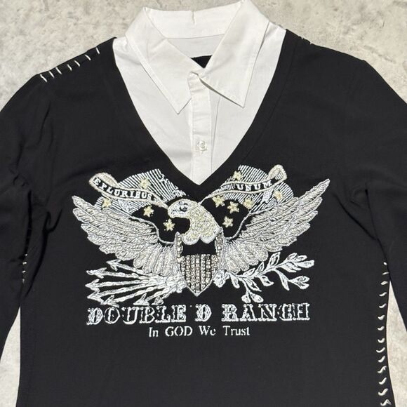 Double D Ranch Top Women Medium Patriotic Bald Eagle Embelished Western - Picture 6 of 10